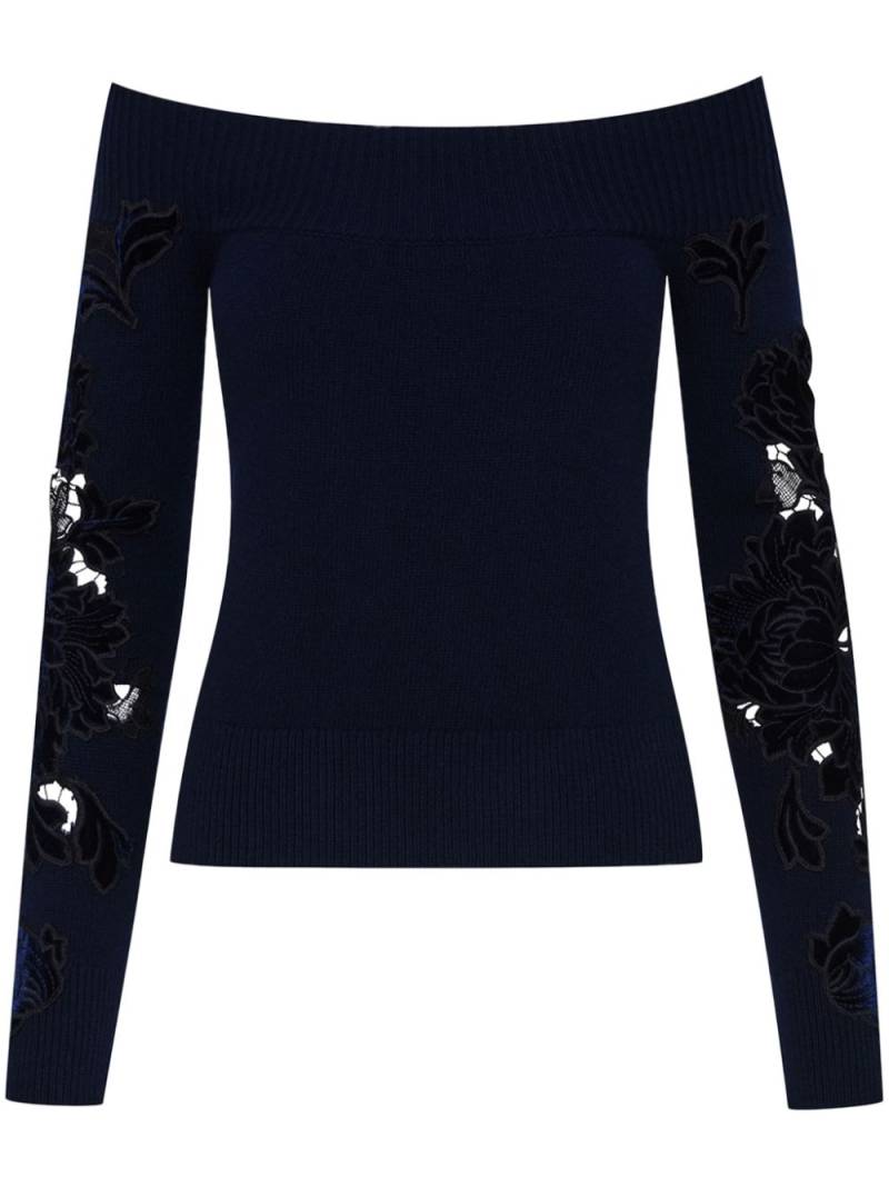 Oscar de la Renta Peony velvet guipure jumper - Blue von Oscar de la Renta