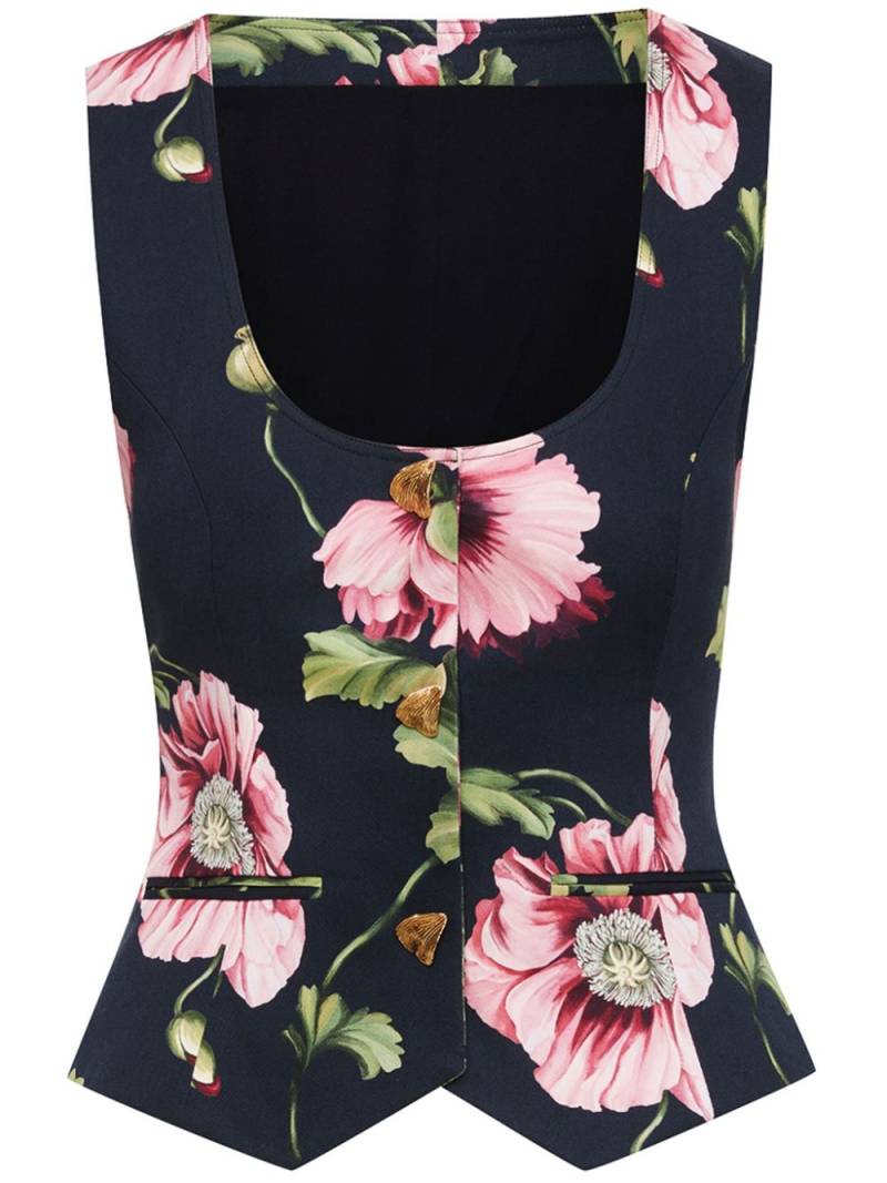 Oscar de la Renta Poppy-print cotton-twill vest - Blue von Oscar de la Renta