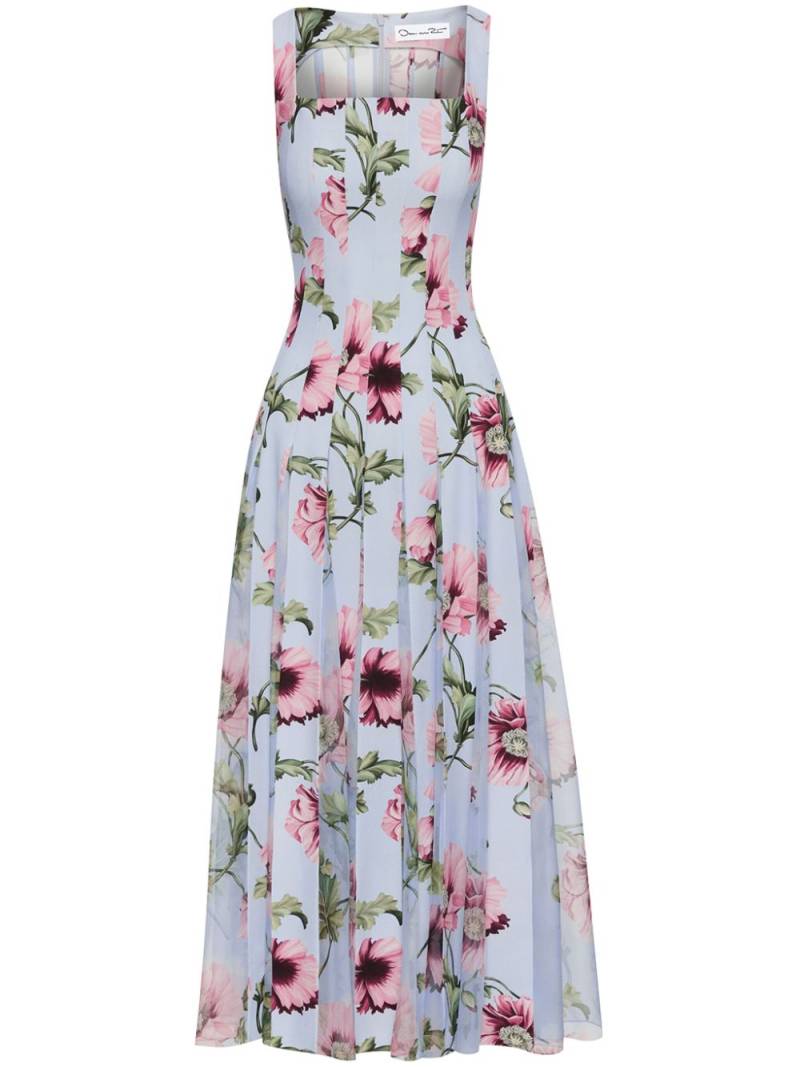 Oscar de la Renta Poppy-print midi dress - Blue von Oscar de la Renta