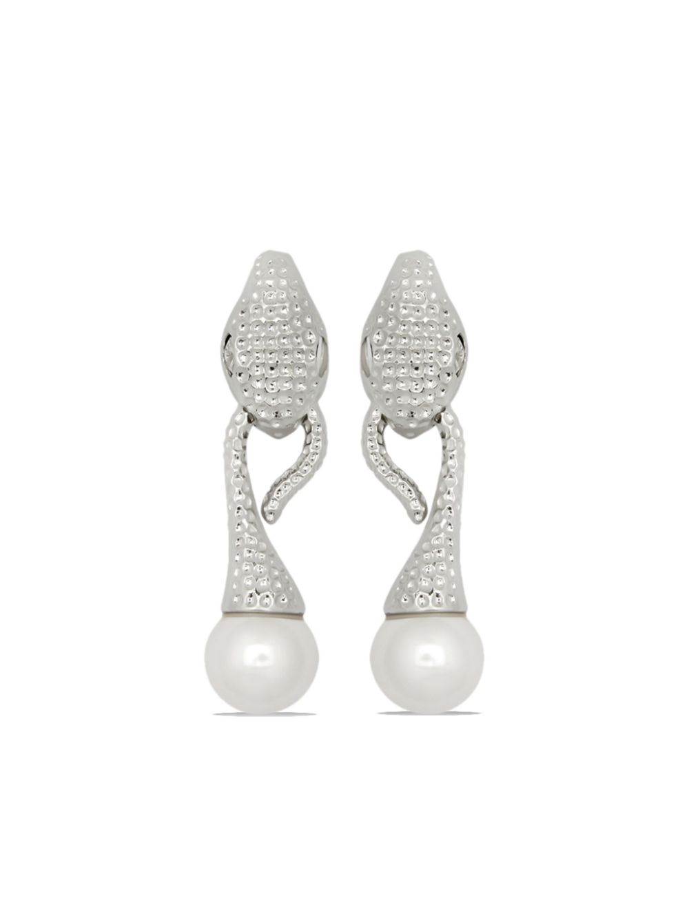 Oscar de la Renta Snake Pearl drop clip-on earrings - Silver von Oscar de la Renta