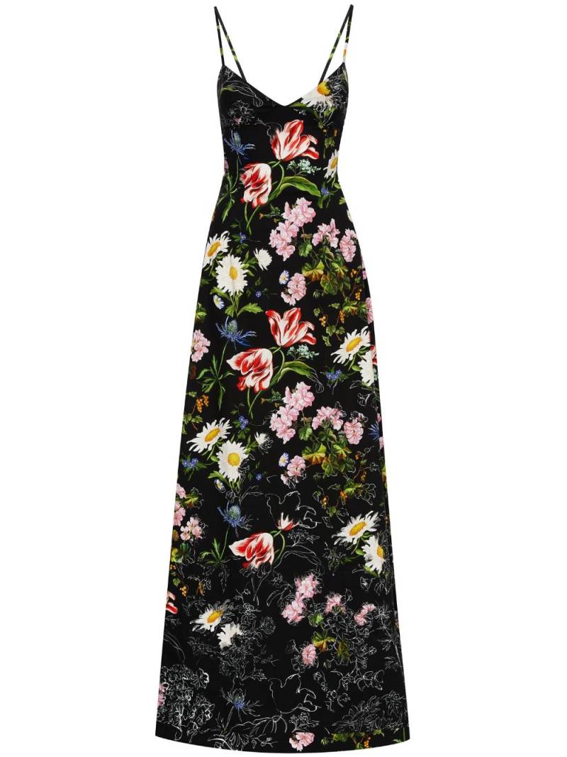 Oscar de la Renta Unfinished Floral cotton poplin maxi dress - Black von Oscar de la Renta