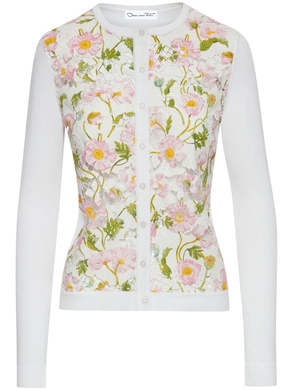 Oscar de la Renta botanical-print fine-knit cardigan - White von Oscar de la Renta