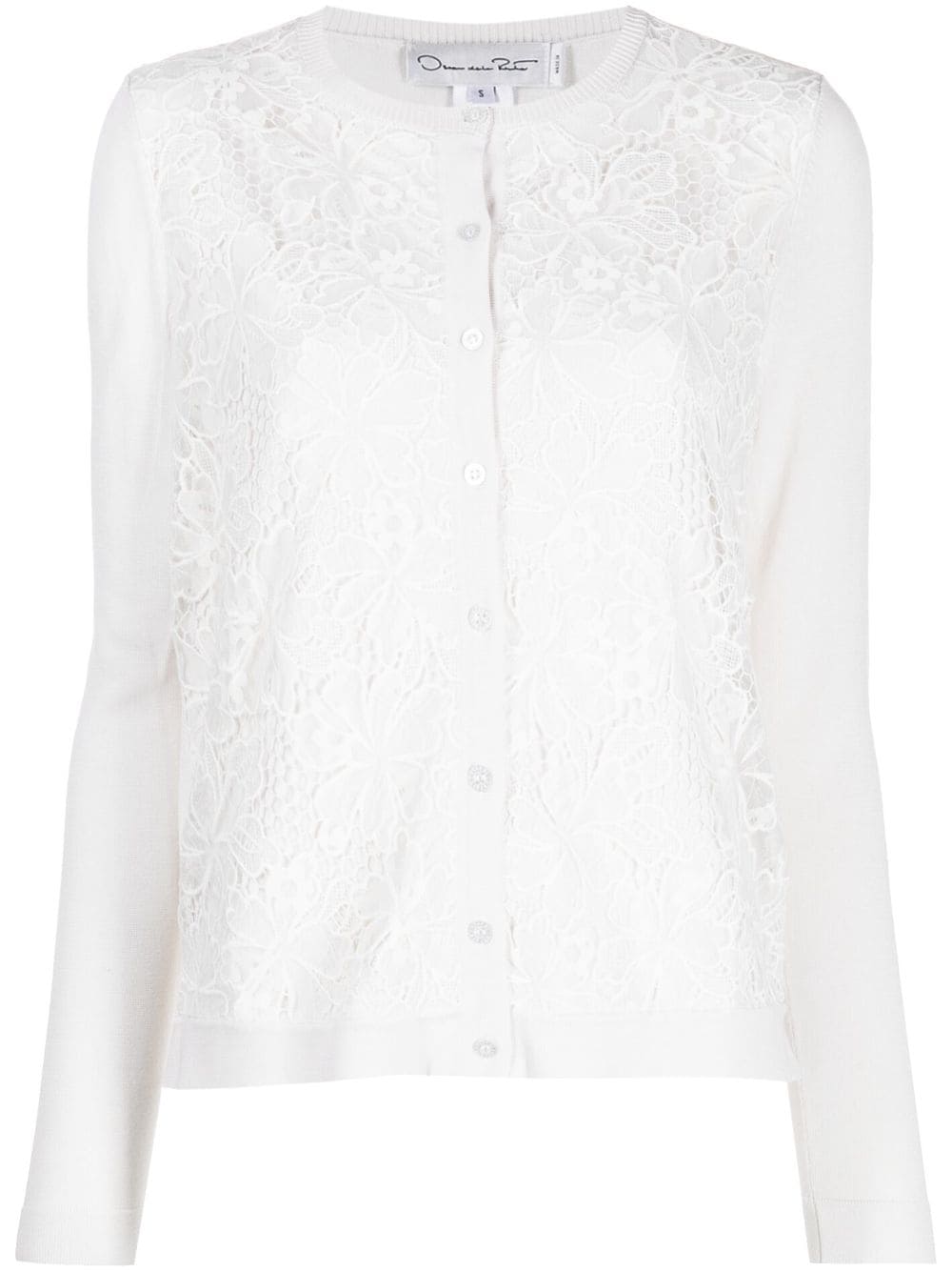 Oscar de la Renta chantilly-lace long-sleeve cardigan - White von Oscar de la Renta