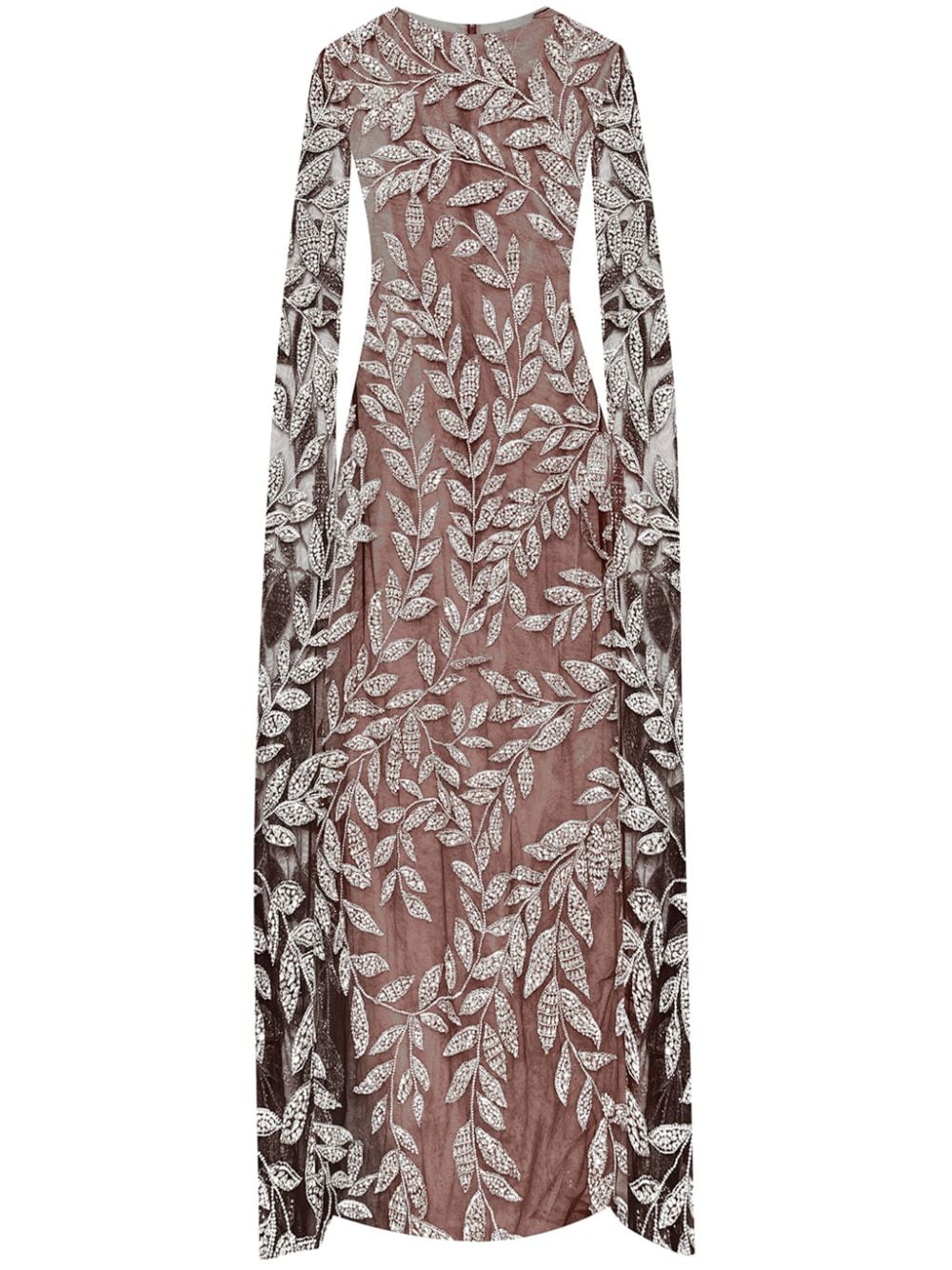 Oscar de la Renta crystal-embellished long-sleeve dress - Neutrals von Oscar de la Renta