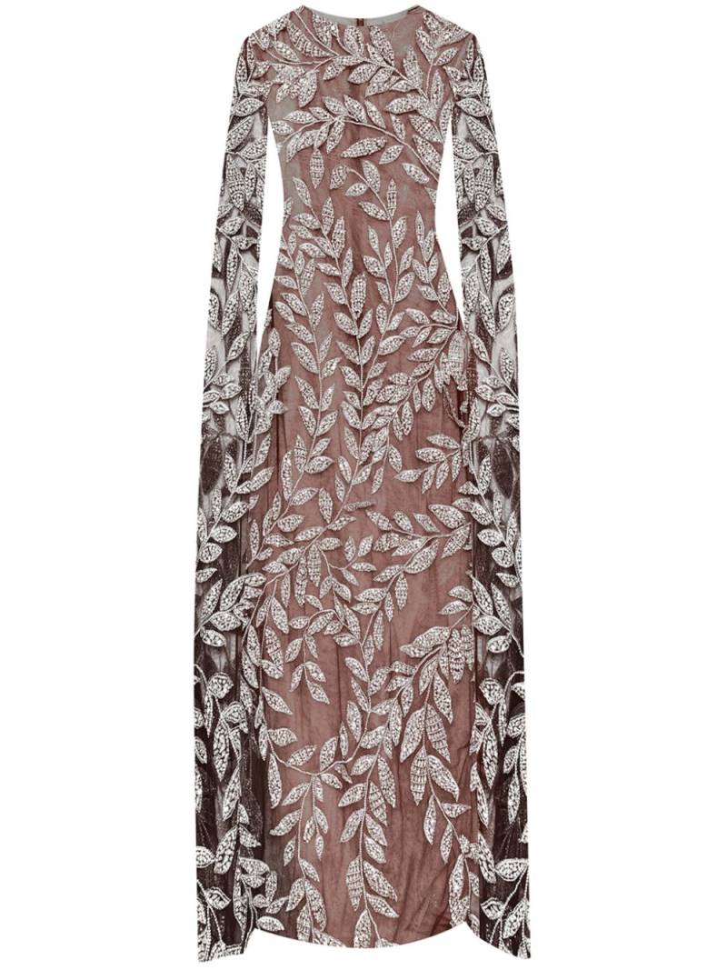 Oscar de la Renta crystal-embellished long-sleeve dress - Neutrals von Oscar de la Renta