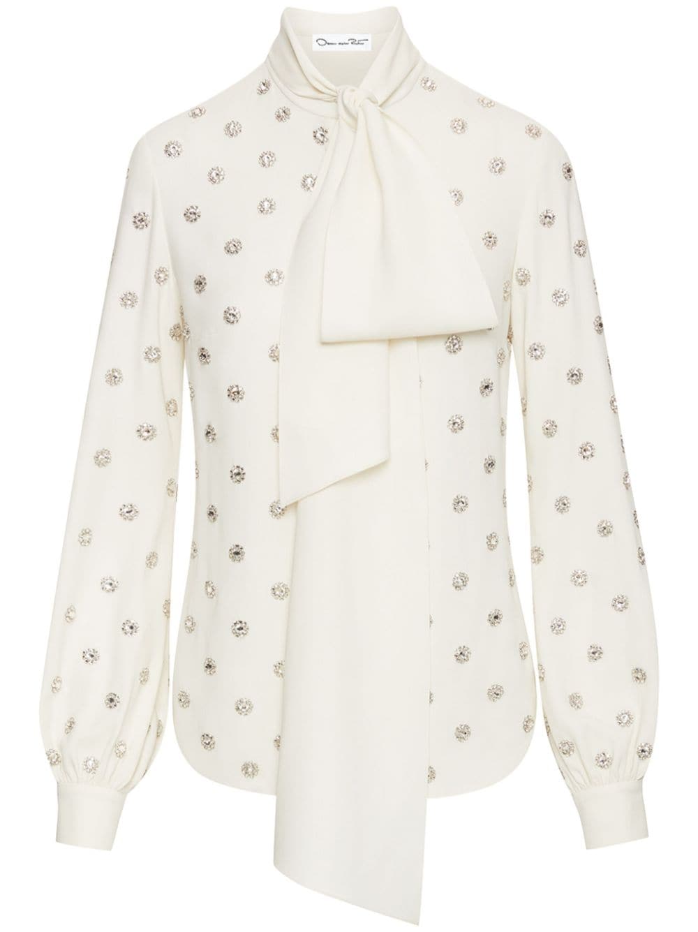 Oscar de la Renta crystal-embellished tie-neck blouse - White von Oscar de la Renta