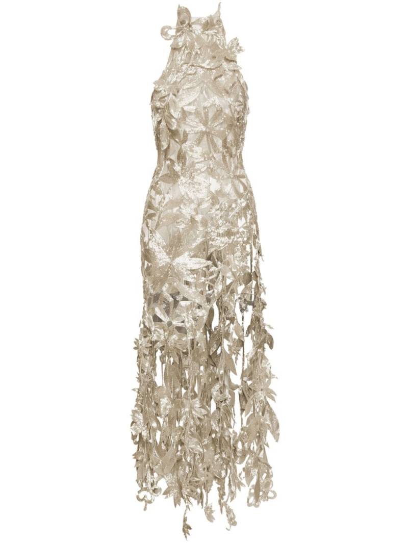 Oscar de la Renta floral bead-embellished halterneck gown - Neutrals von Oscar de la Renta