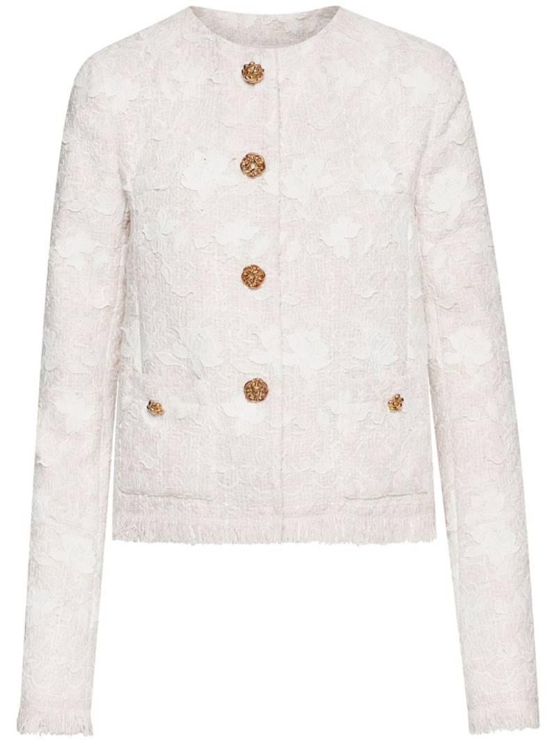 Oscar de la Renta floral-embroidery tweed jacket - Neutrals von Oscar de la Renta