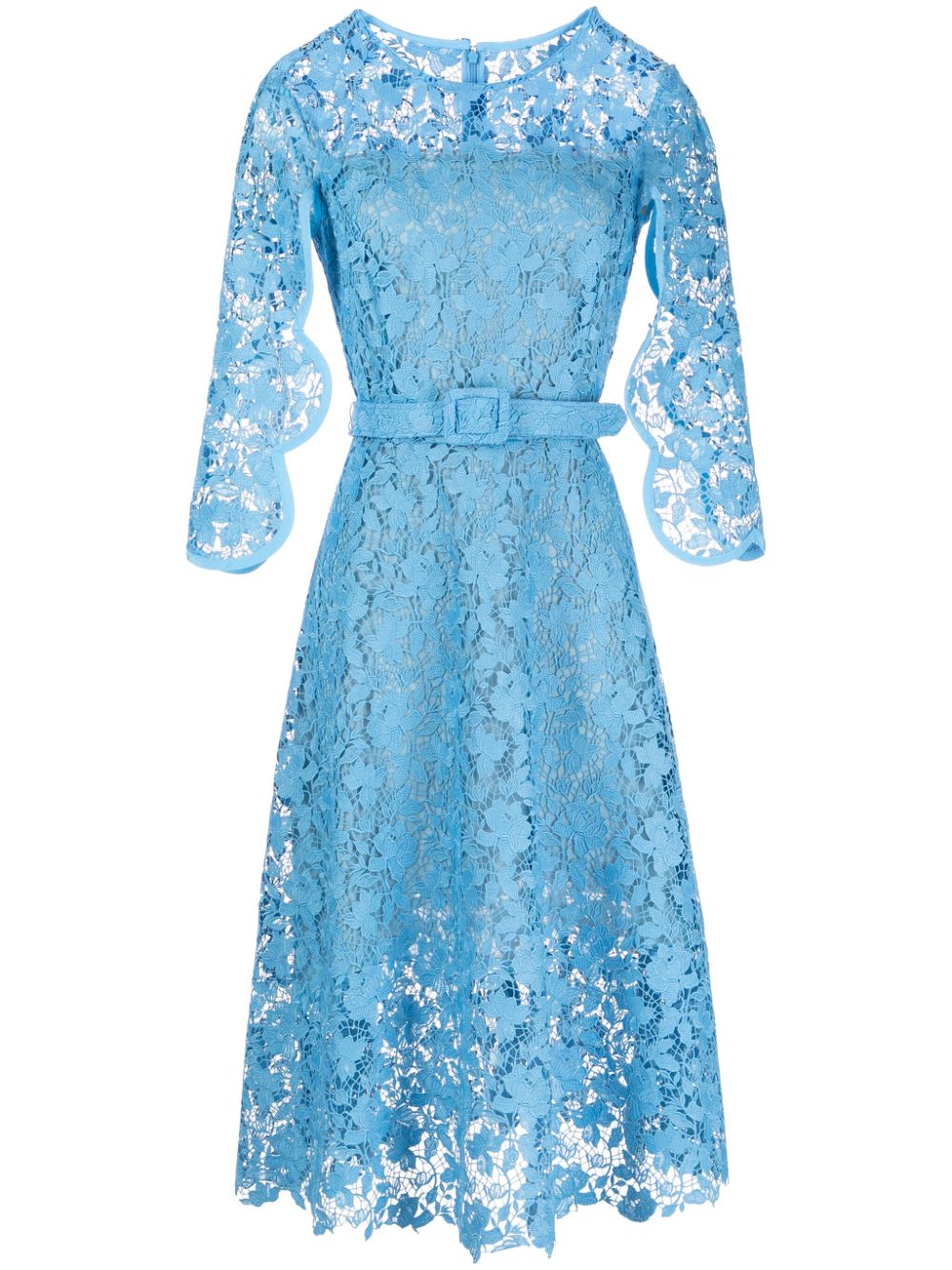 Oscar de la Renta floral-lace belted midi dress - Blue von Oscar de la Renta