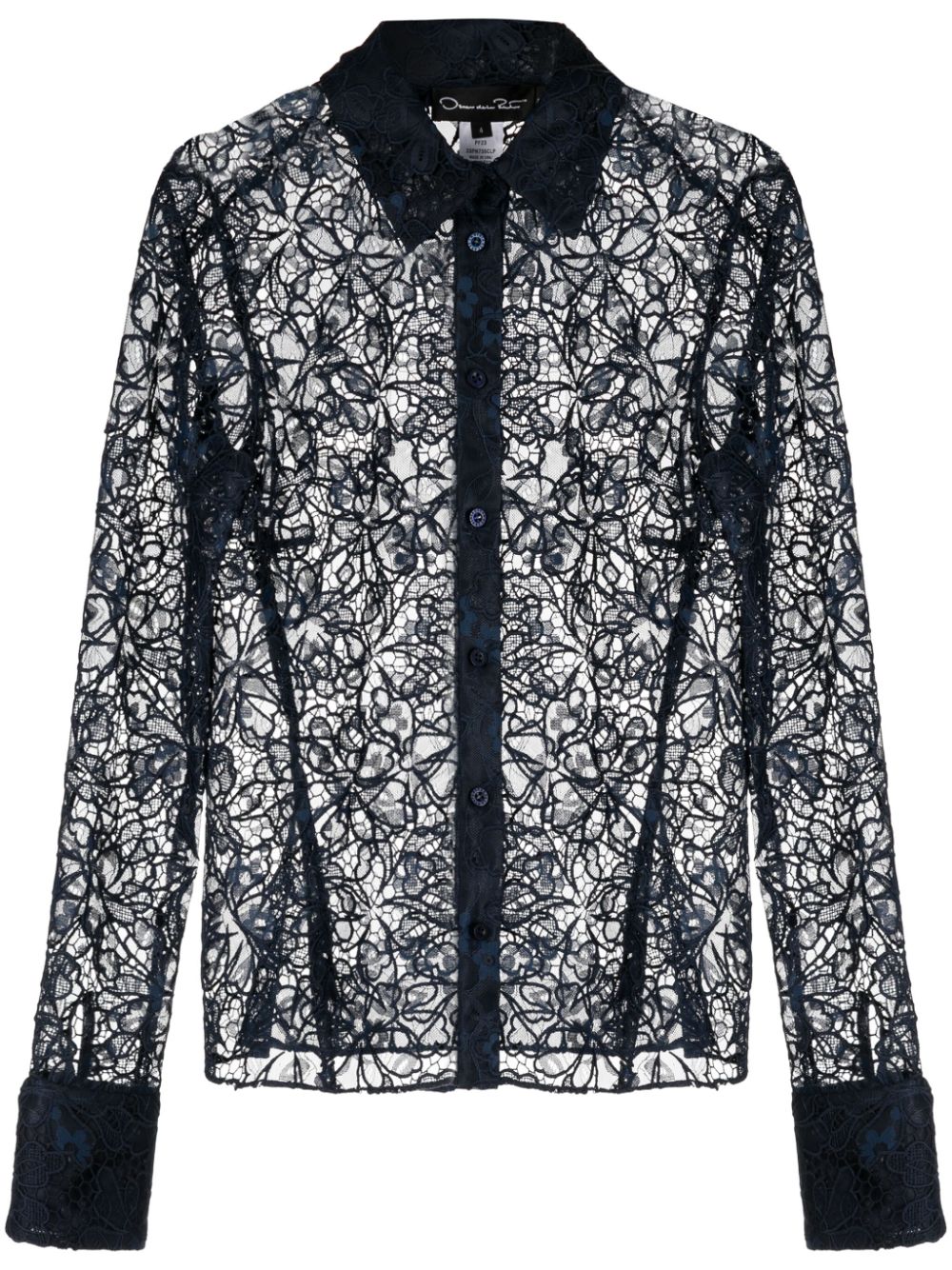 Oscar de la Renta floral-lace semi-sheer shirt - Blue von Oscar de la Renta