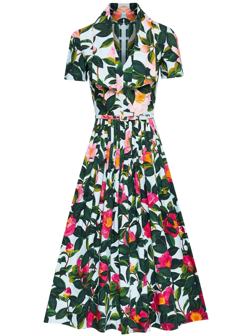 Oscar de la Renta floral-print belted-waist dress - Blue von Oscar de la Renta