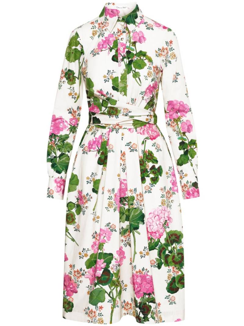 Oscar de la Renta geranium-print poplin midi dress - Neutrals von Oscar de la Renta