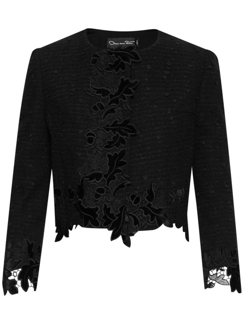 Oscar de la Renta guipure-lace velvet cropped jacket - Black von Oscar de la Renta