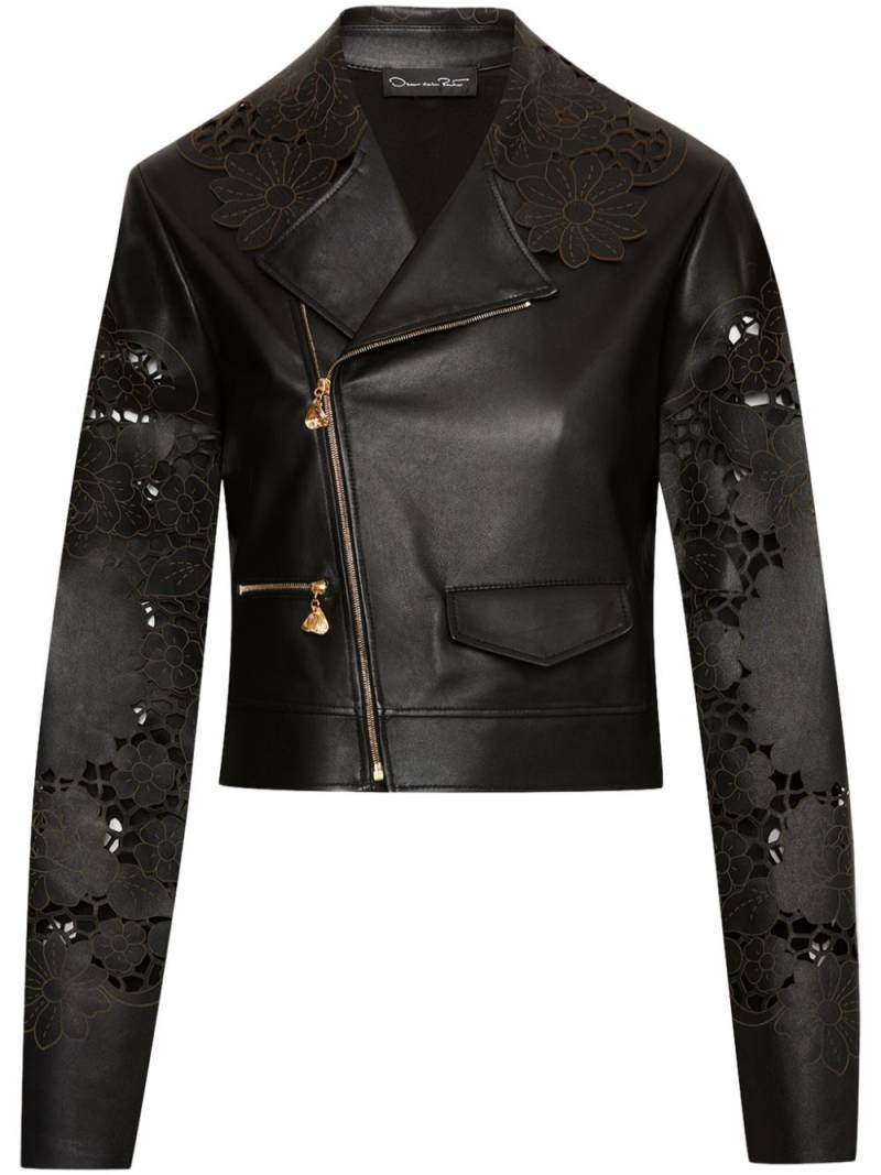 Oscar de la Renta laser-cut floral leather jacket - Black von Oscar de la Renta