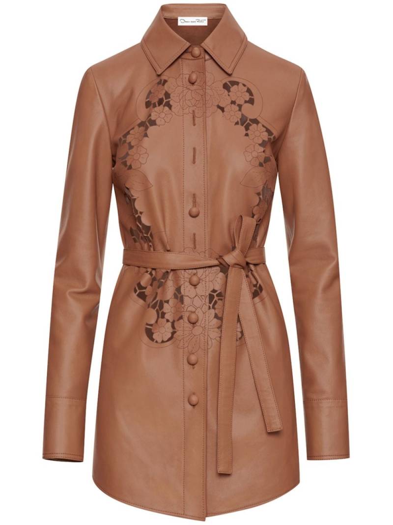 Oscar de la Renta laser-cut floral leather shirt dress - Brown von Oscar de la Renta