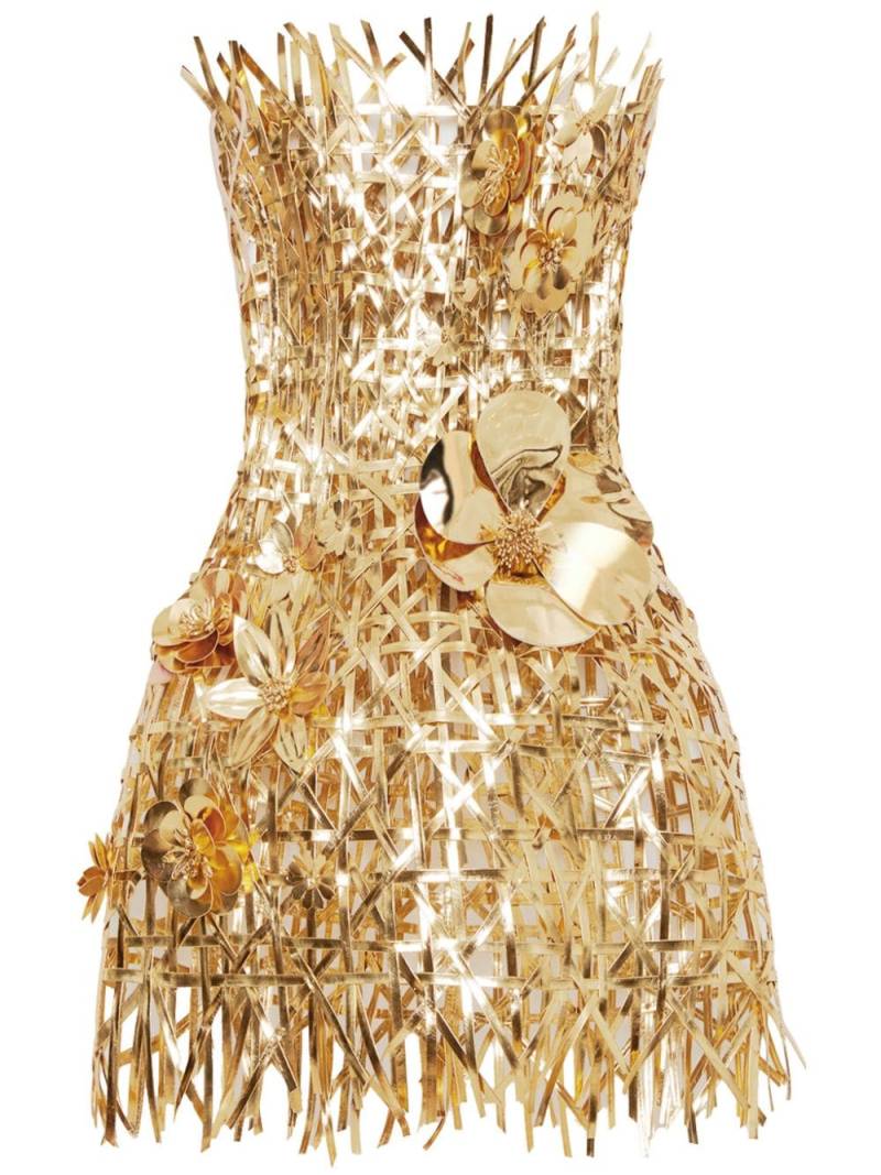 Oscar de la Renta lattice-embroidered cut-out minidress - Gold von Oscar de la Renta