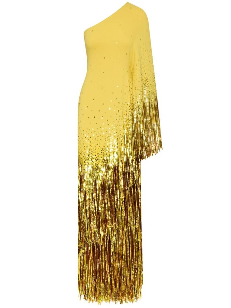 Oscar de la Renta One Shoulder sequinned fringed kaftan - Yellow von Oscar de la Renta