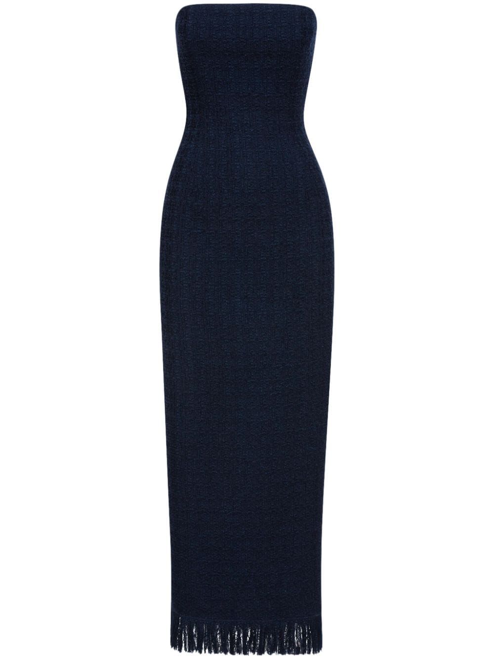 Oscar de la Renta strapless tweed midi dress - Blue von Oscar de la Renta