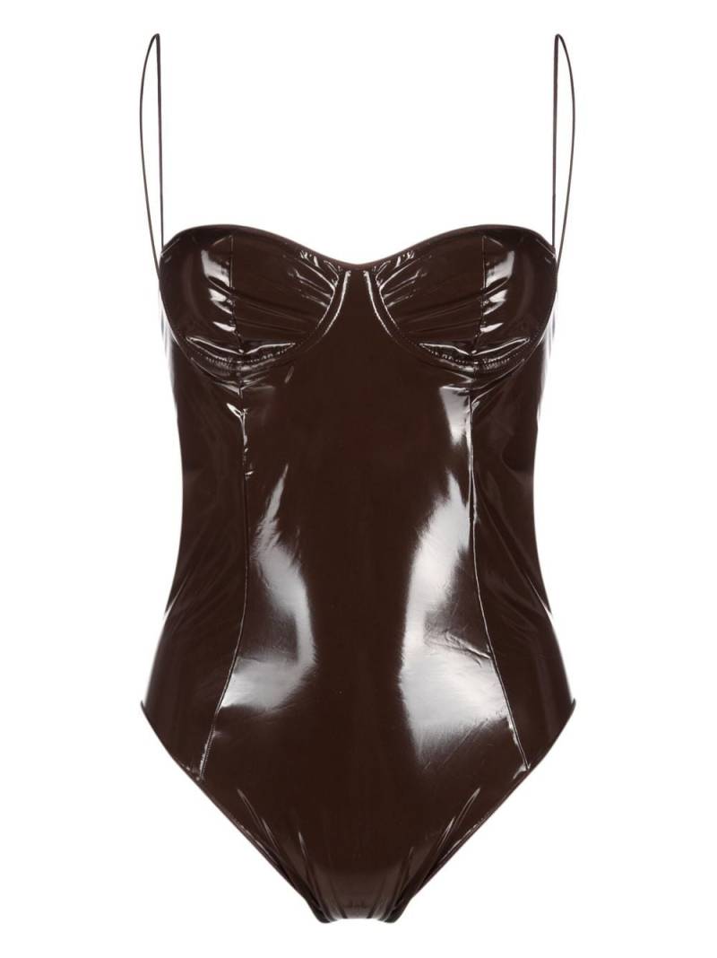 Oséree Latex balconette-neckline swimsuit - Brown von Oséree