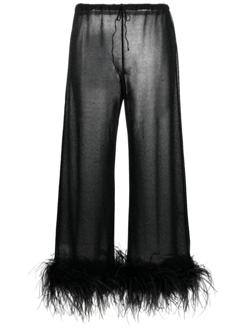 Oséree Plumage feather-trim lurex trousers - Black von Oséree