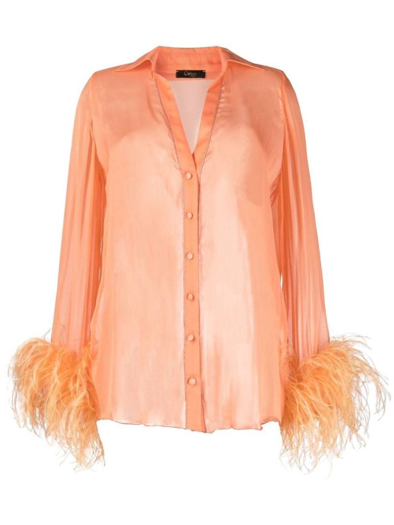 Oséree Plumage feather-trim silk shirt - Orange von Oséree