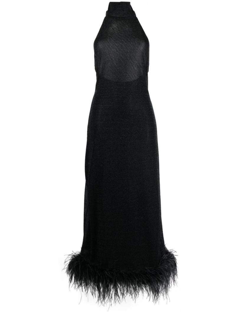 Oséree halterneck feather-trim maxi dress - Black von Oséree