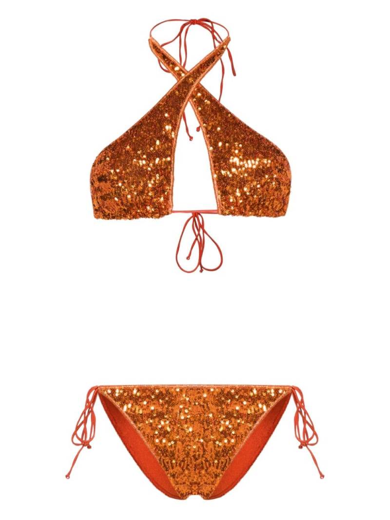 Oséree sequin-embellished halterneck bikini - Orange von Oséree