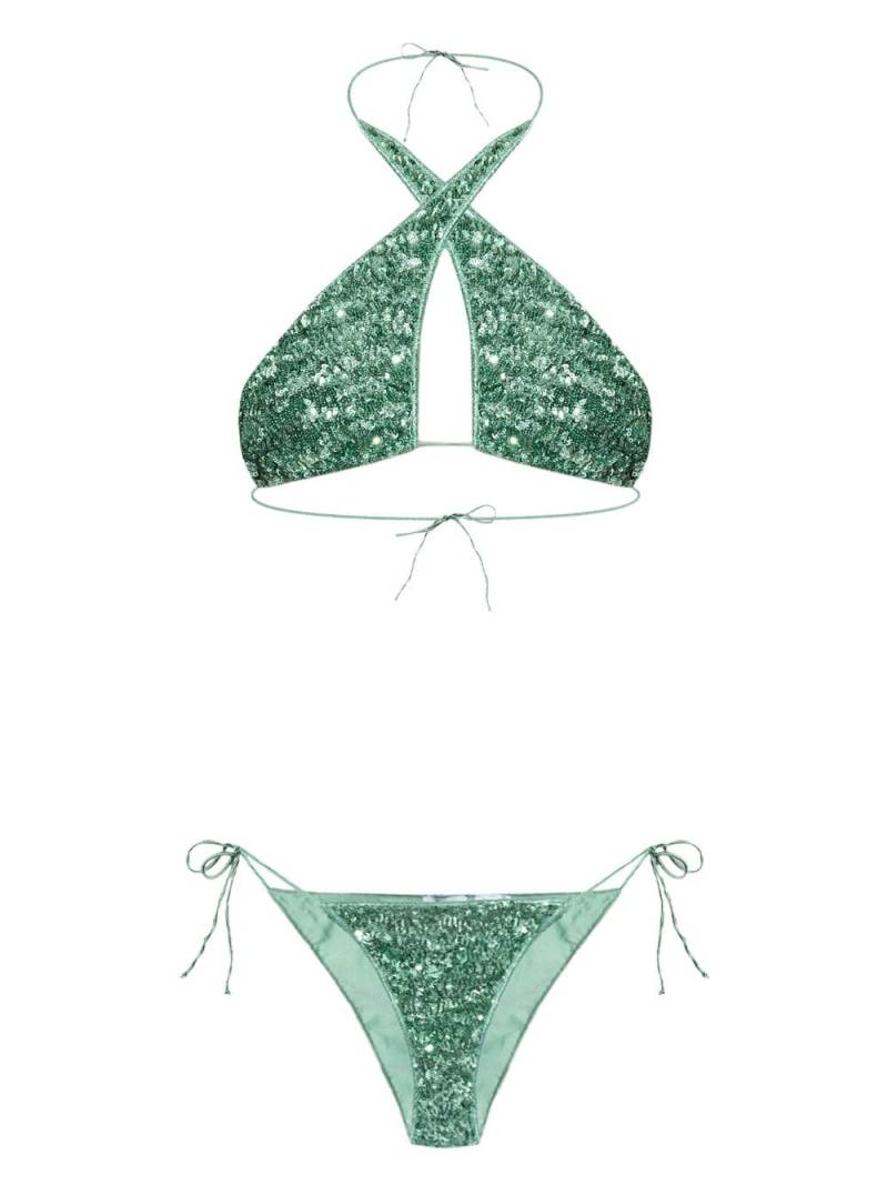 Oséree sequin-embellished halterneck bikini - Green von Oséree