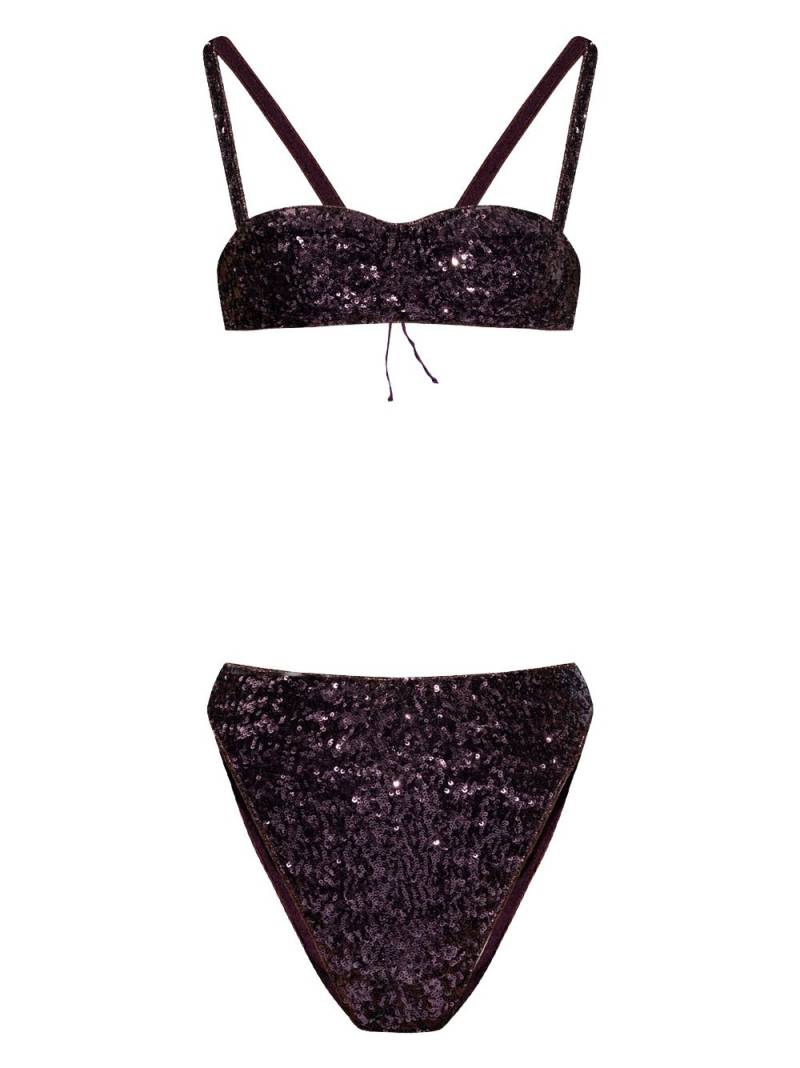 Oséree sequin-embellished high-waisted bikini - Purple von Oséree