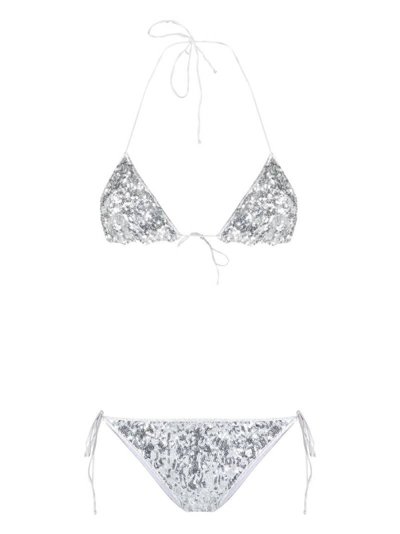 Oséree sequin-embellished triangle bikini set - Silver von Oséree