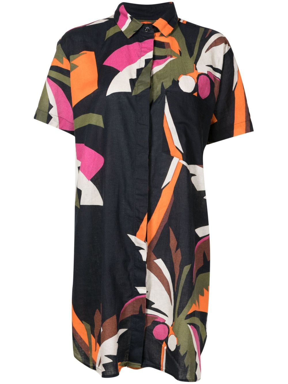 Osklen leaf-print linen blend shirtdress - Multicolour von Osklen