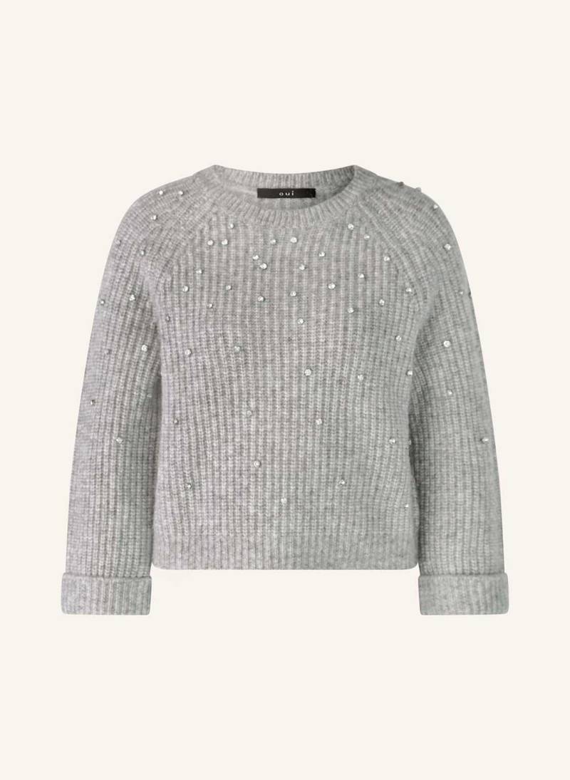 Oui Pullover Mit Schmucksteinen grau von Oui