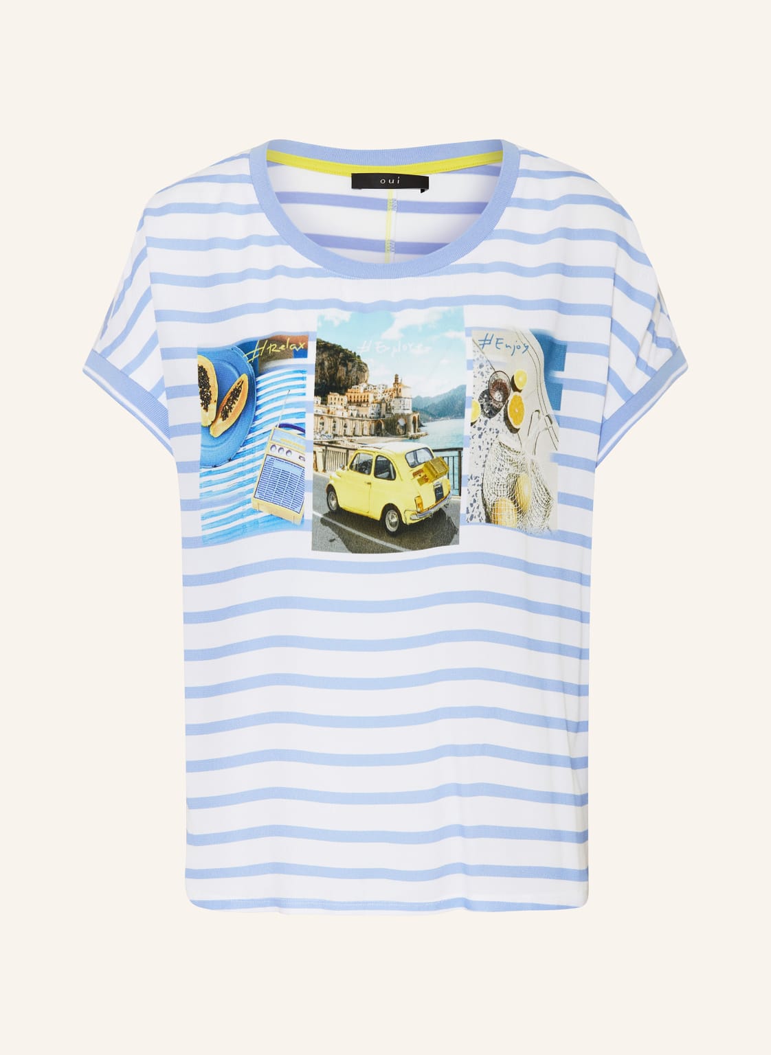 Oui T-Shirt Im Materialmix blau von Oui