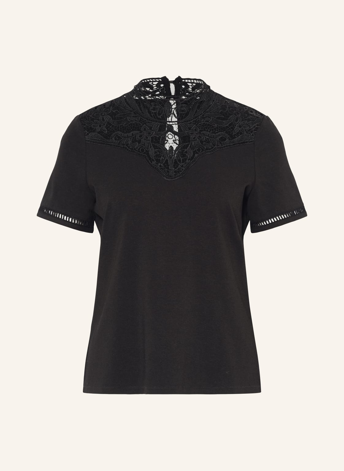 Oui T-Shirt Mit Lochspitze schwarz von Oui