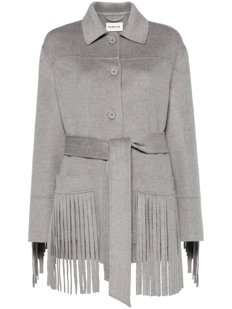 P.A.R.O.S.H. Lam fringed coat - Grey von P.A.R.O.S.H.