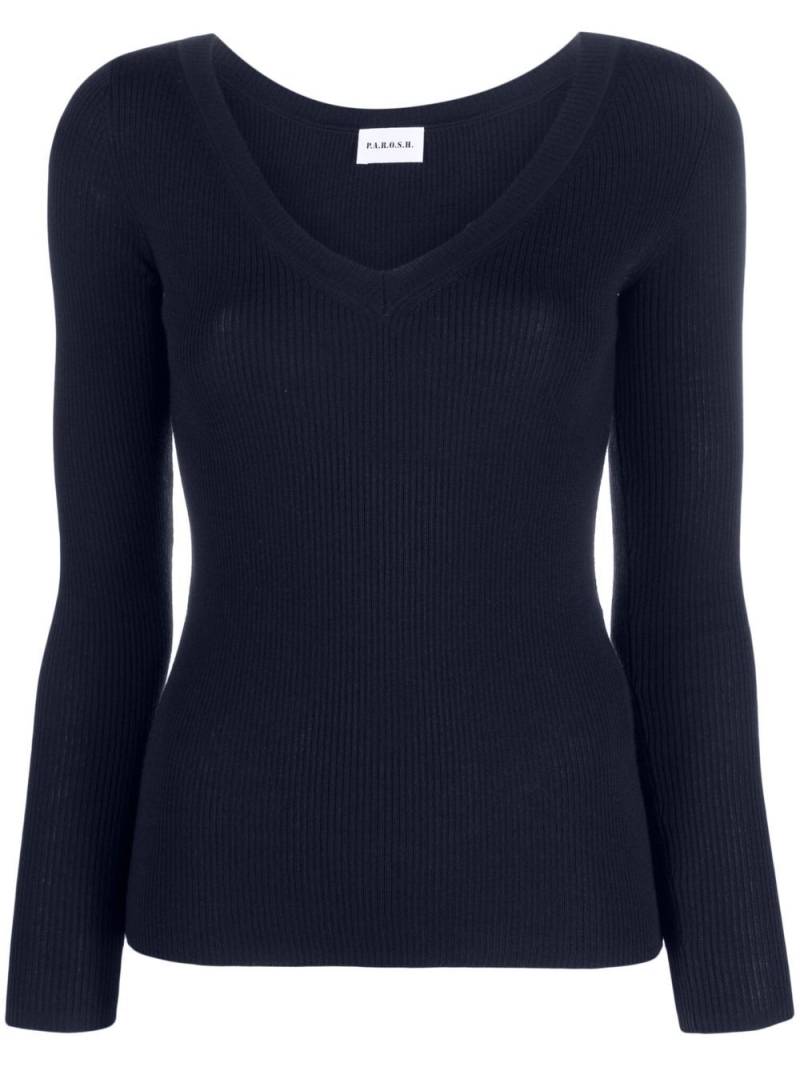 P.A.R.O.S.H. Leila knitted V-neck long-sleeve top - Blue von P.A.R.O.S.H.