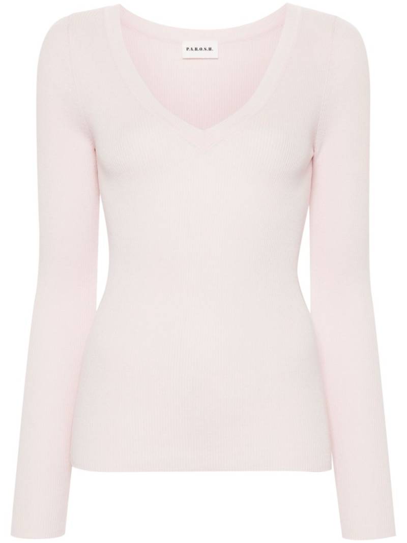 P.A.R.O.S.H. V-neck ribbed-knit top - Pink von P.A.R.O.S.H.