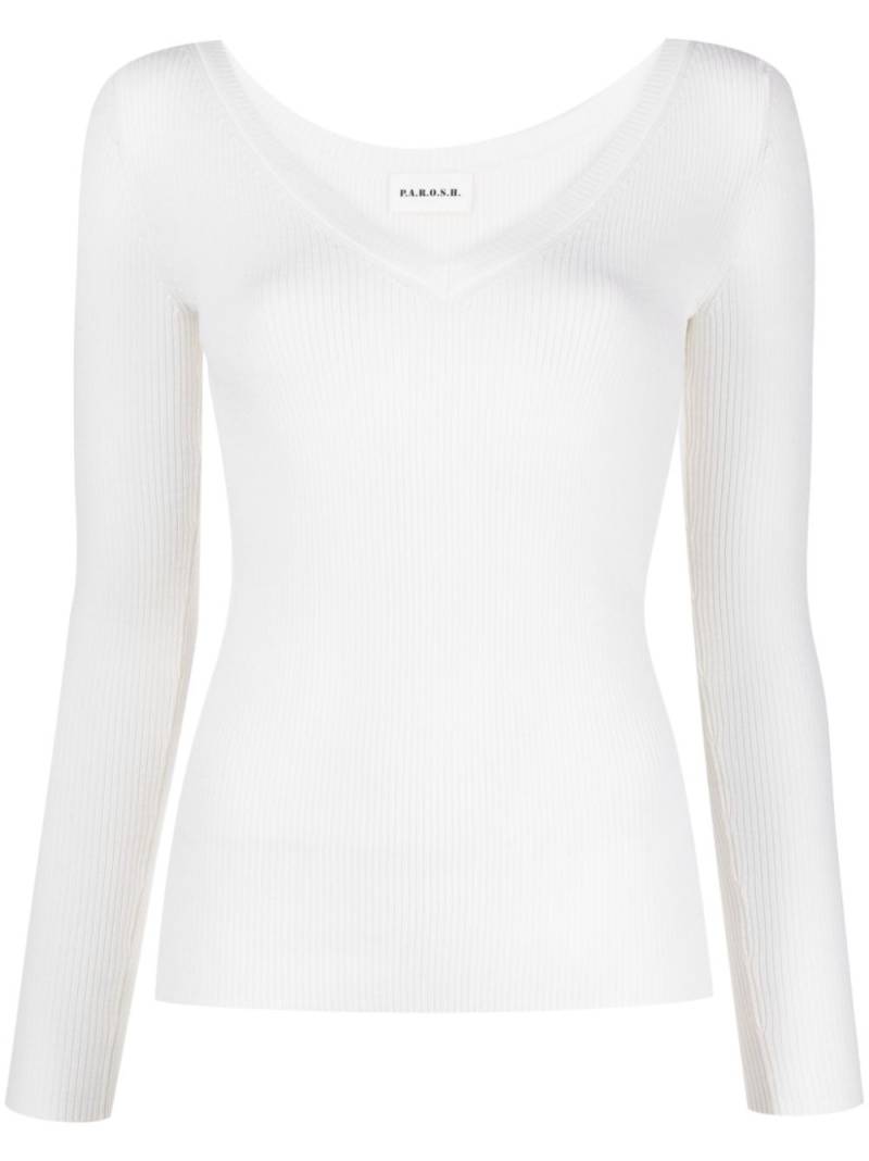 P.A.R.O.S.H. V-neck ribbed-knit wool jumper - White von P.A.R.O.S.H.