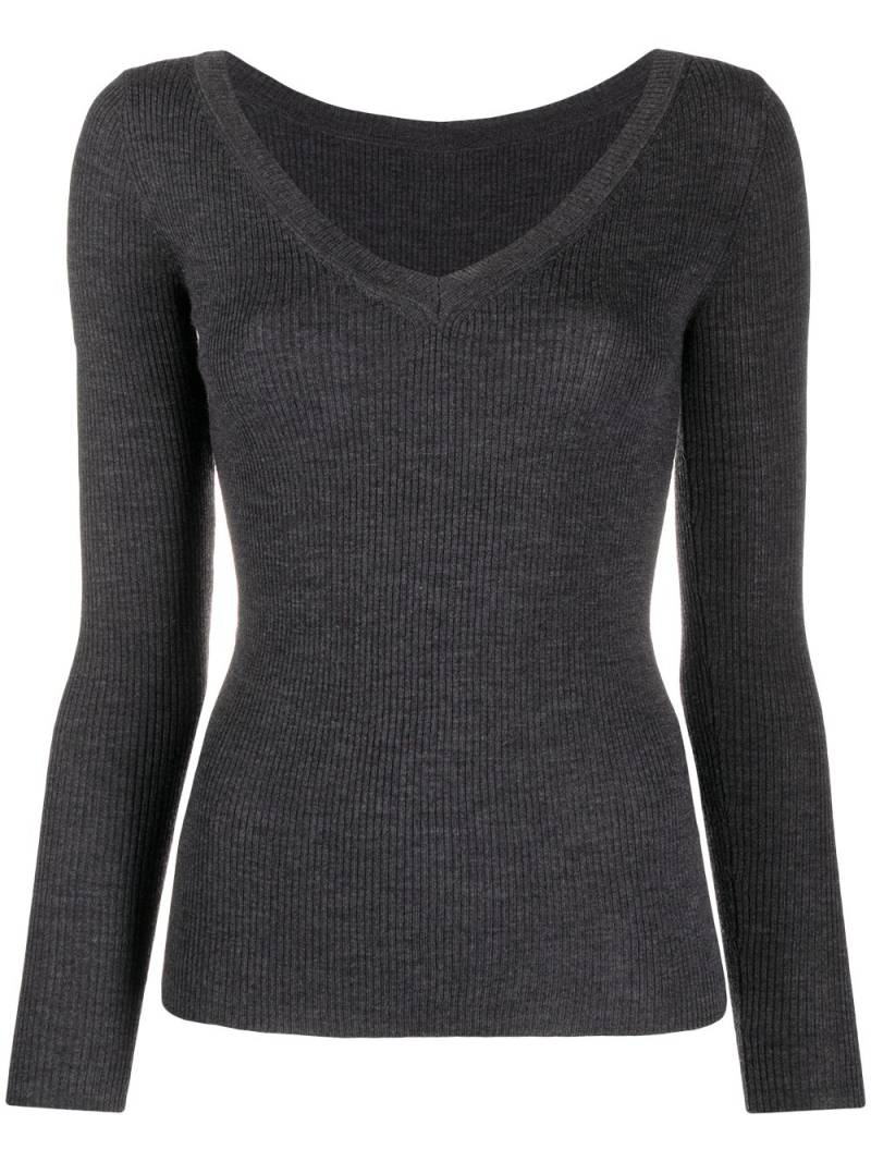 P.A.R.O.S.H. V-neck ribbed knitted top - Grey von P.A.R.O.S.H.