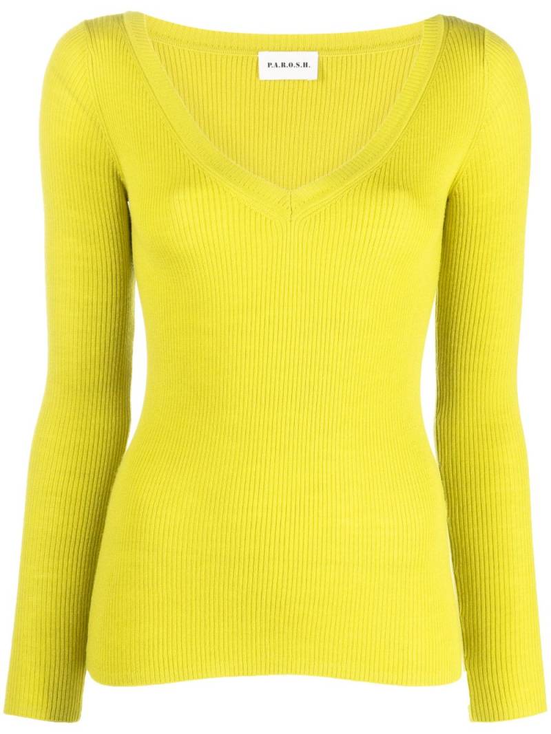 P.A.R.O.S.H. V-neck ribbed wool jumper - Green von P.A.R.O.S.H.