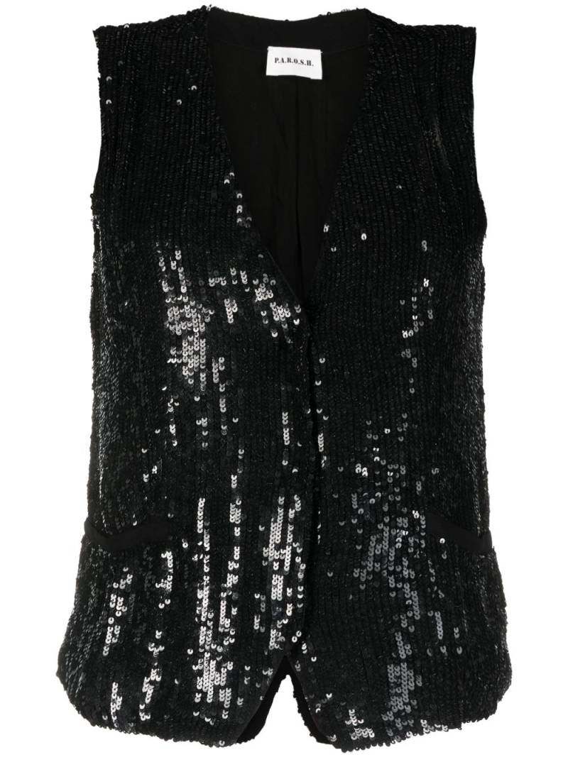 P.A.R.O.S.H. V-neck sequined vest - Black von P.A.R.O.S.H.