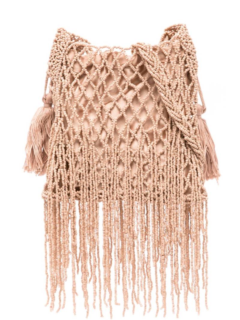 P.A.R.O.S.H. beaded fringed shoulder bag - Neutrals von P.A.R.O.S.H.