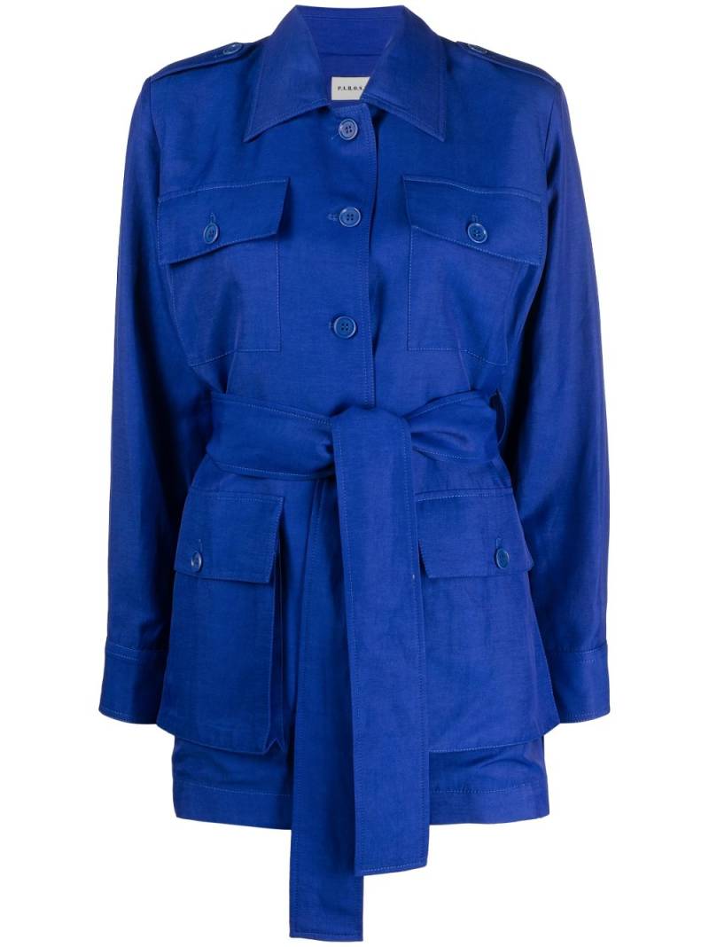 P.A.R.O.S.H. belted shirt jacket - Blue von P.A.R.O.S.H.