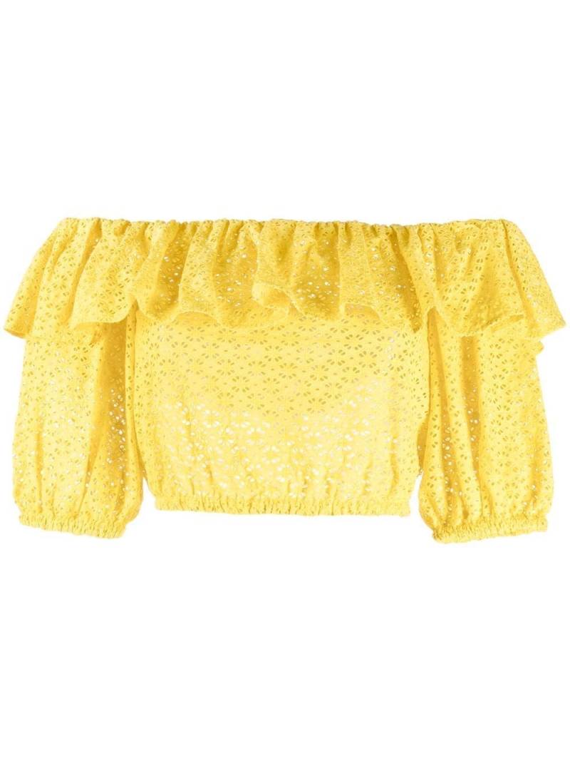 P.A.R.O.S.H. broderie-anglaise ruffled crop top - Yellow von P.A.R.O.S.H.