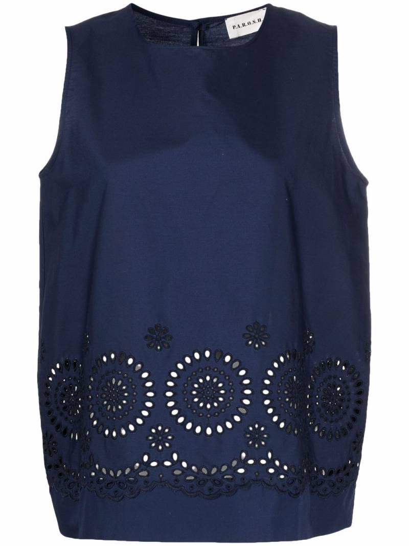 P.A.R.O.S.H. broderie-anglaise sleeveless blouse - Blue von P.A.R.O.S.H.