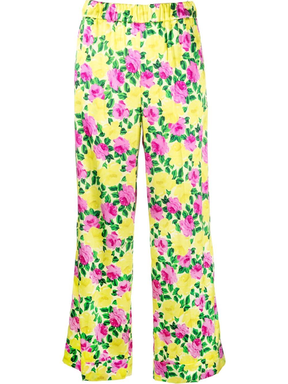 P.A.R.O.S.H. cropped floral-print satin trousers - Yellow von P.A.R.O.S.H.