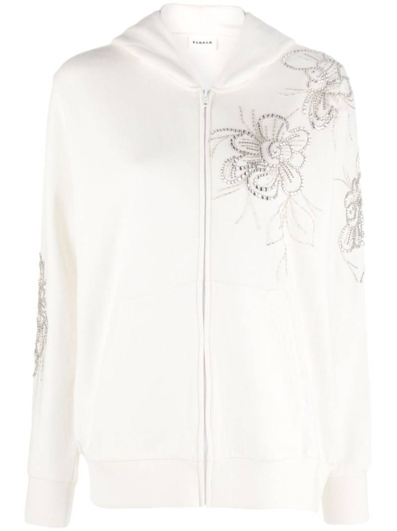 P.A.R.O.S.H. crystal-flower-detail hooded jacket - White von P.A.R.O.S.H.