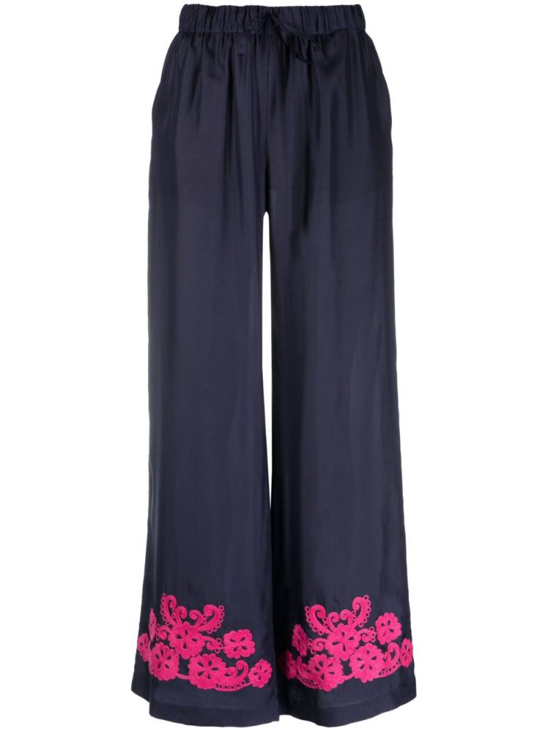 P.A.R.O.S.H. embroidered-motif silk palazzo pants - Blue von P.A.R.O.S.H.