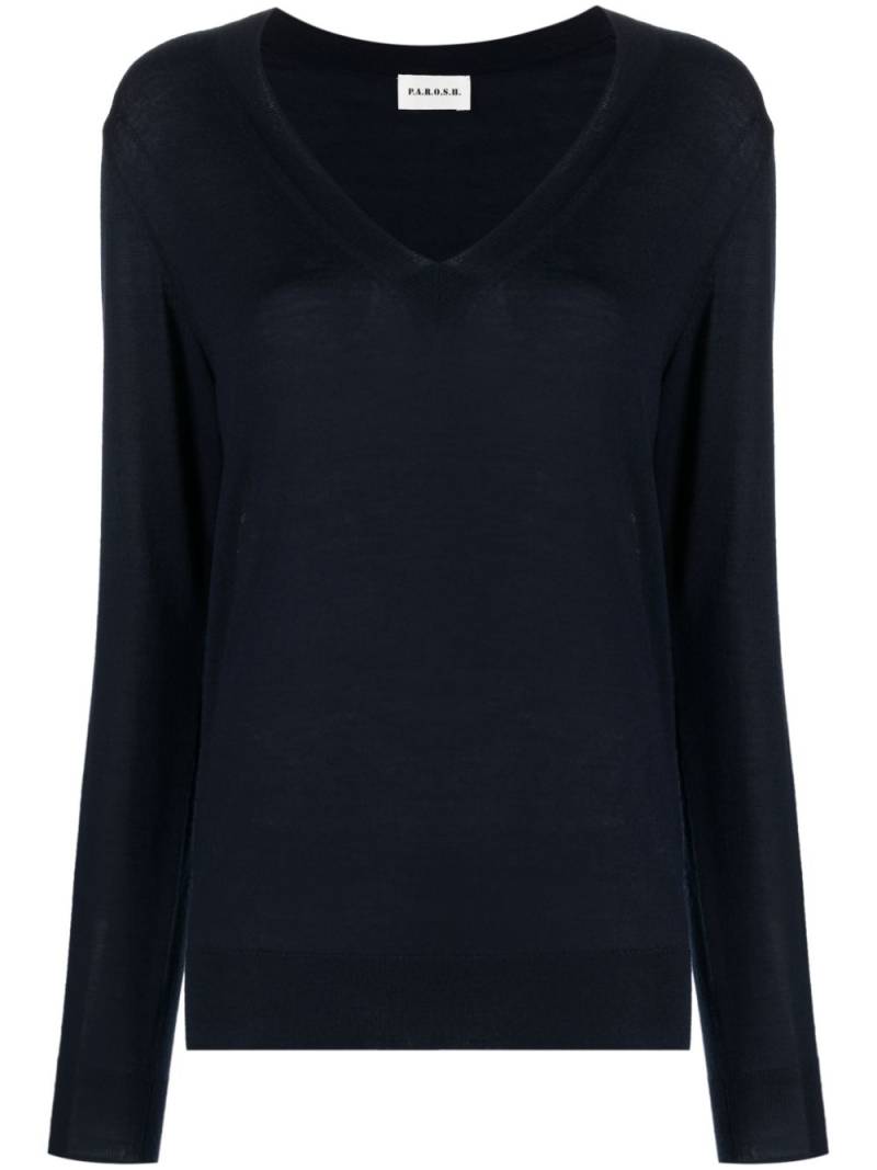 P.A.R.O.S.H. fine-knit V-neck top - Blue von P.A.R.O.S.H.