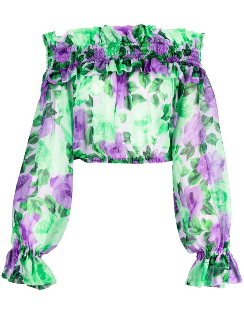 P.A.R.O.S.H. floral-print off-shoulder blouse - Green von P.A.R.O.S.H.